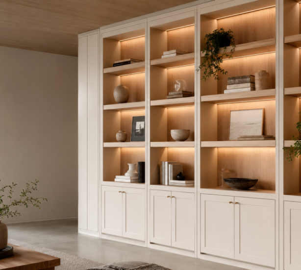 Custom built-in shelving for a living area