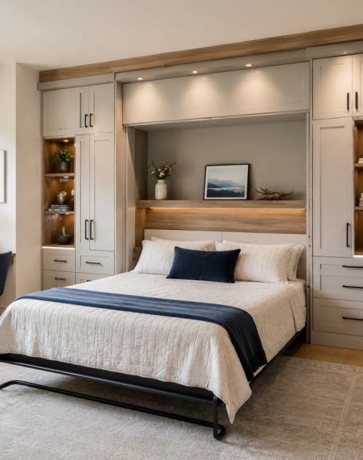 Custom Murphy bed with built-in cabinetry