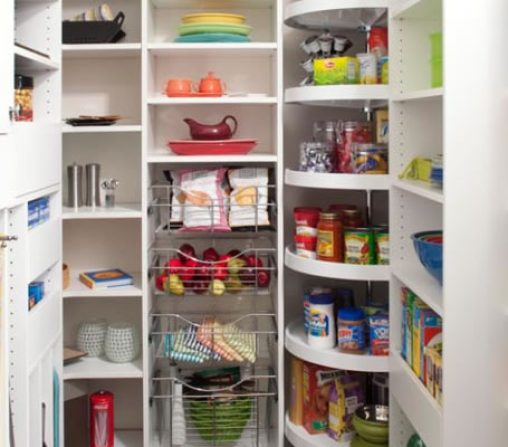 Custom pantry with adjustable shelving